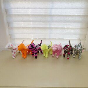 Victoria's Secret Pink Dogs Set of 7 Stuffed Love Pink Plush Collectible